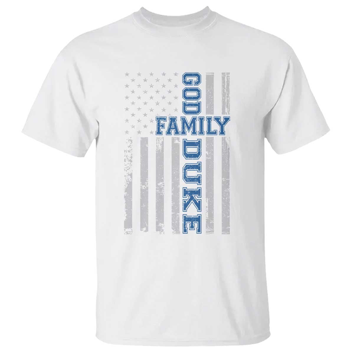 God Family Duke T Shirt Blue Game Day Vintage American Flag TS11 White Print Your Wear