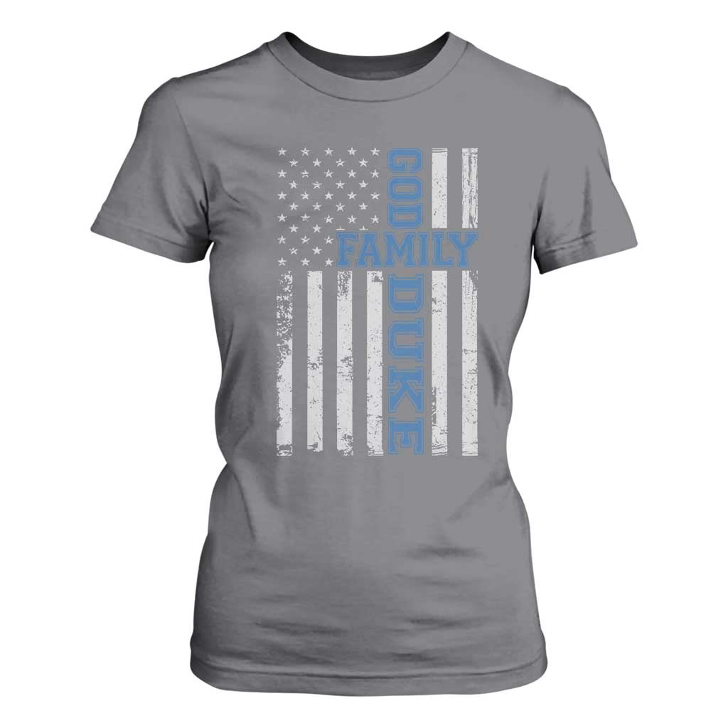 God Family Duke T Shirt For Women Blue Game Day Vintage American Flag TS11 Charcoal Print Your Wear