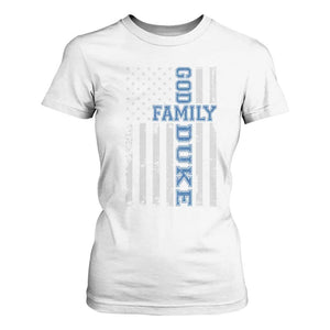 God Family Duke T Shirt For Women Blue Game Day Vintage American Flag TS11 White Print Your Wear