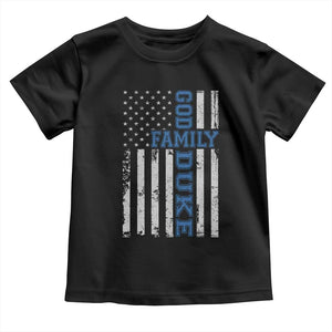 God Family Duke Toddler T Shirt Blue Game Day Vintage American Flag TS11 Black Print Your Wear