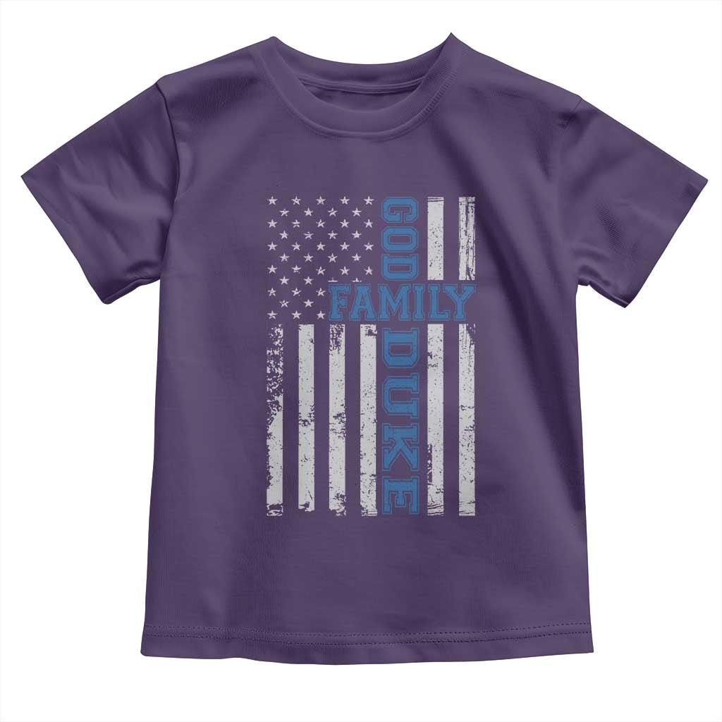 God Family Duke Toddler T Shirt Blue Game Day Vintage American Flag TS11 Purple Print Your Wear