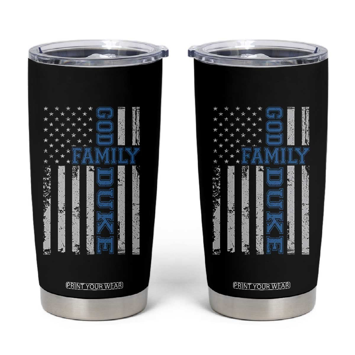God Family Duke Tumbler Cup Blue Game Day Vintage American Flag TS11 Black Print Your Wear