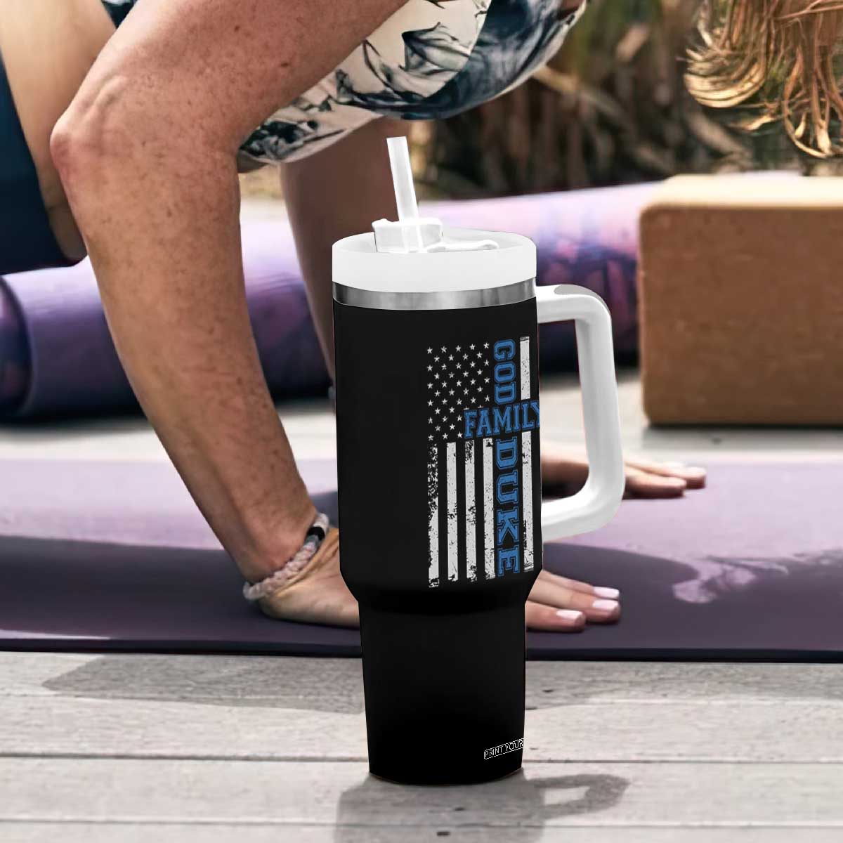God Family Duke Tumbler With Handle Blue Game Day Vintage American Flag TS11 Print Your Wear