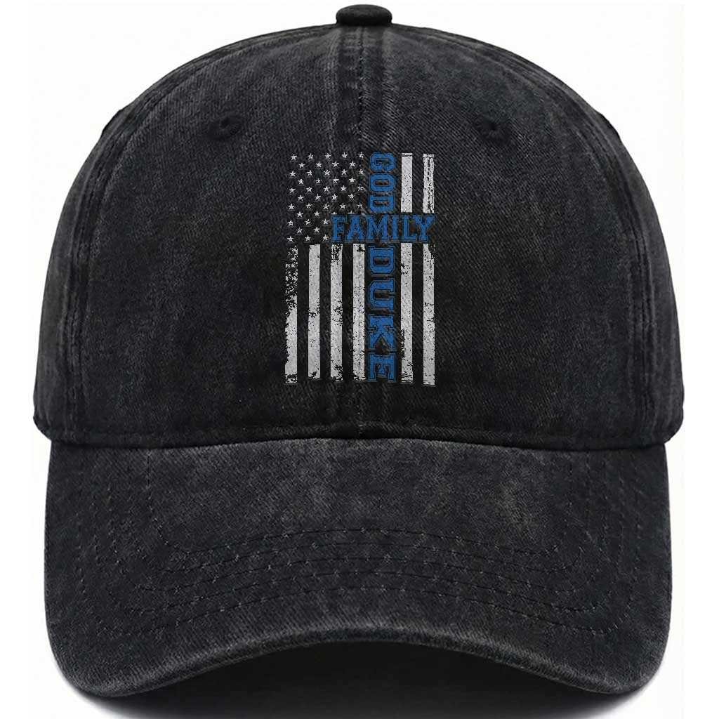 God Family Duke Washed Cotton Baseball Cap Blue Game Day Vintage American Flag TS11 Print Your Wear