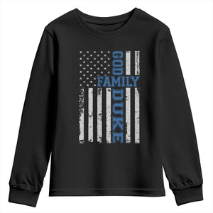 God Family Duke Youth Sweatshirt Blue Game Day Vintage American Flag TS11 Black Print Your Wear