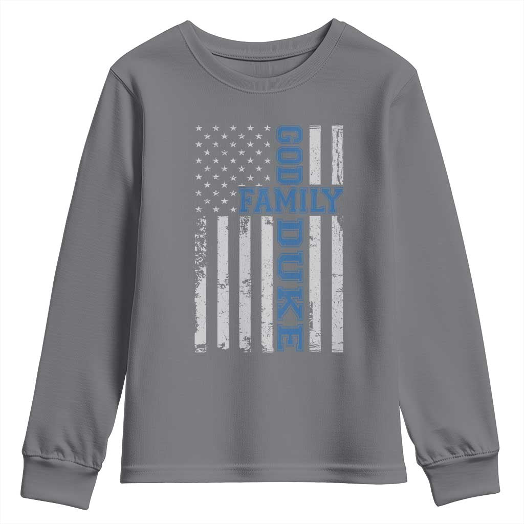 God Family Duke Youth Sweatshirt Blue Game Day Vintage American Flag TS11 Charcoal Print Your Wear