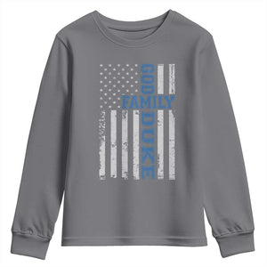 God Family Duke Youth Sweatshirt Blue Game Day Vintage American Flag TS11 Charcoal Print Your Wear