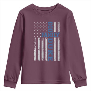 God Family Duke Youth Sweatshirt Blue Game Day Vintage American Flag TS11 Maroon Print Your Wear
