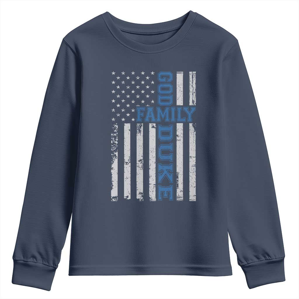 God Family Duke Youth Sweatshirt Blue Game Day Vintage American Flag TS11 Navy Print Your Wear