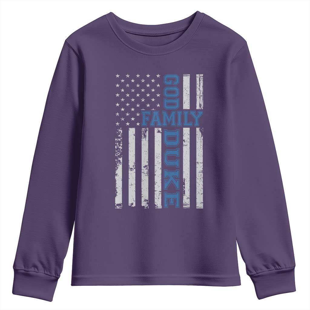 God Family Duke Youth Sweatshirt Blue Game Day Vintage American Flag TS11 Purple Print Your Wear