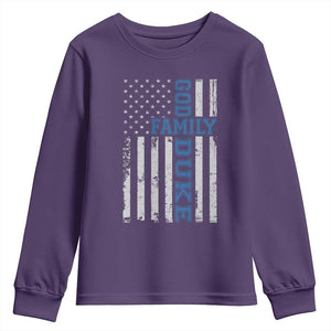 God Family Duke Youth Sweatshirt Blue Game Day Vintage American Flag TS11 Purple Print Your Wear