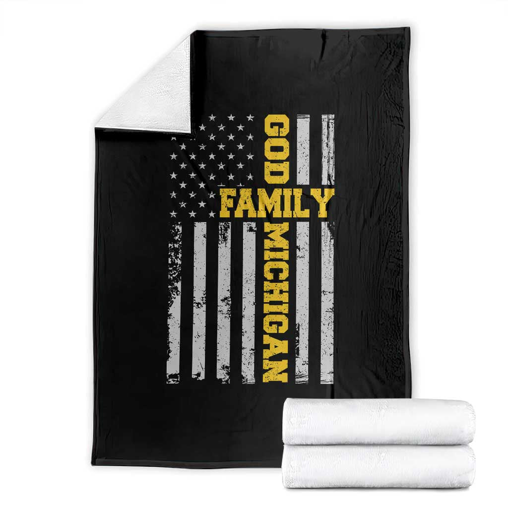 God Family Michigan Throw Blanket Game Day Vintage American Flag TS11 Black Print Your Wear