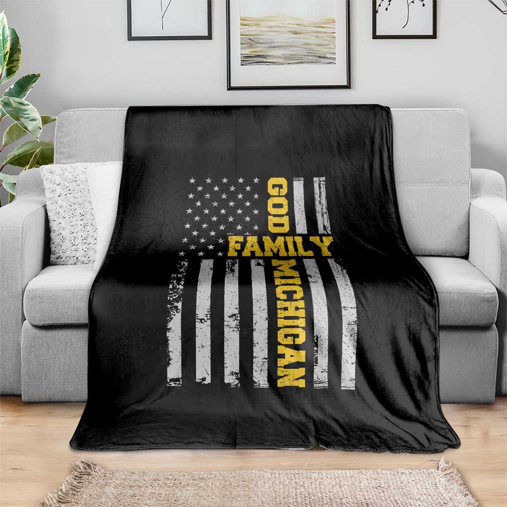 God Family Michigan Throw Blanket Game Day Vintage American Flag TS11 Print Your Wear