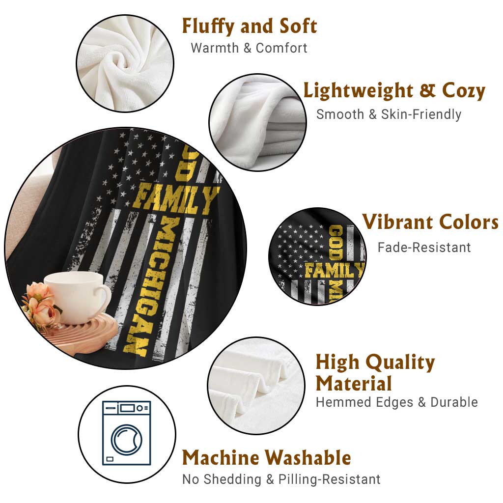 God Family Michigan Throw Blanket Game Day Vintage American Flag TS11 Print Your Wear