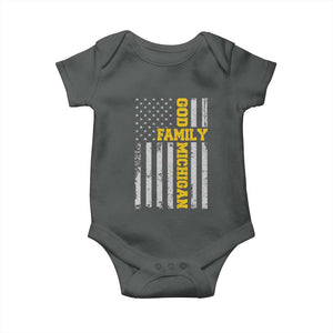 God Family Michigan Baby Onesie Game Day Vintage American Flag TS11 Dark Heather Print Your Wear