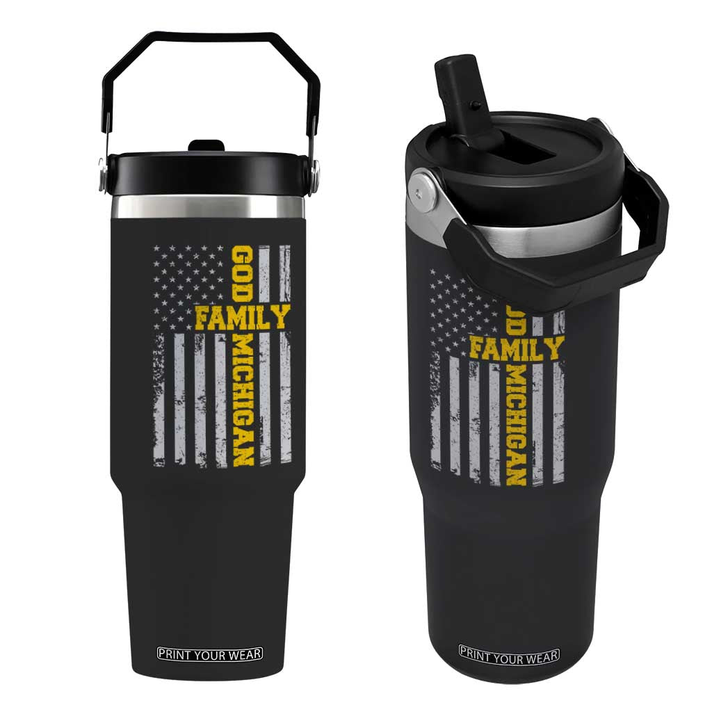 God Family Michigan Flip Straw Tumbler Game Day Vintage American Flag TS11 One Size: 30 oz Black Print Your Wear