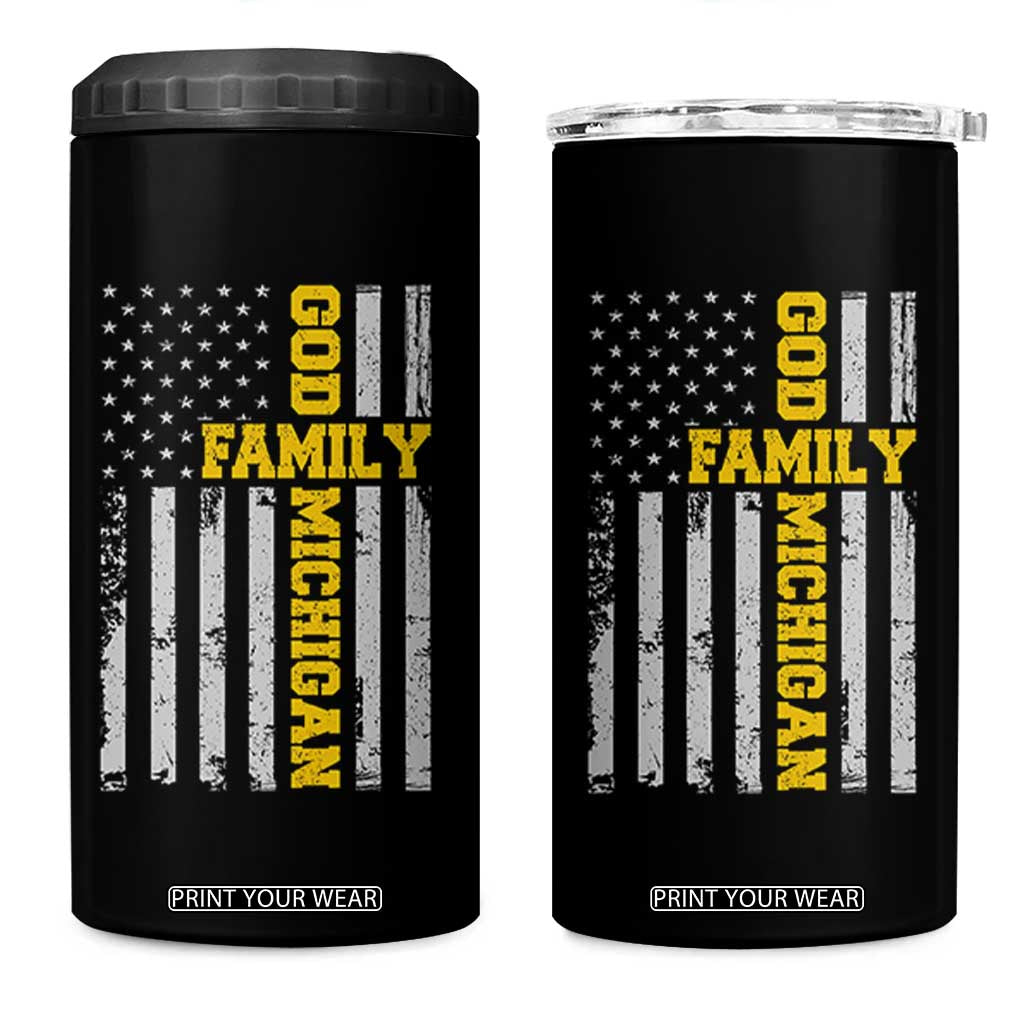 God Family Michigan 4 in 1 Can Cooler Tumbler Game Day Vintage American Flag TS11 One Size: 16 oz Black Print Your Wear