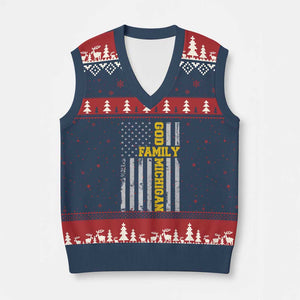 God Family Michigan V-Neck Knit Sweater Vest Game Day Vintage American Flag TS11 Navy Red Print Your Wear