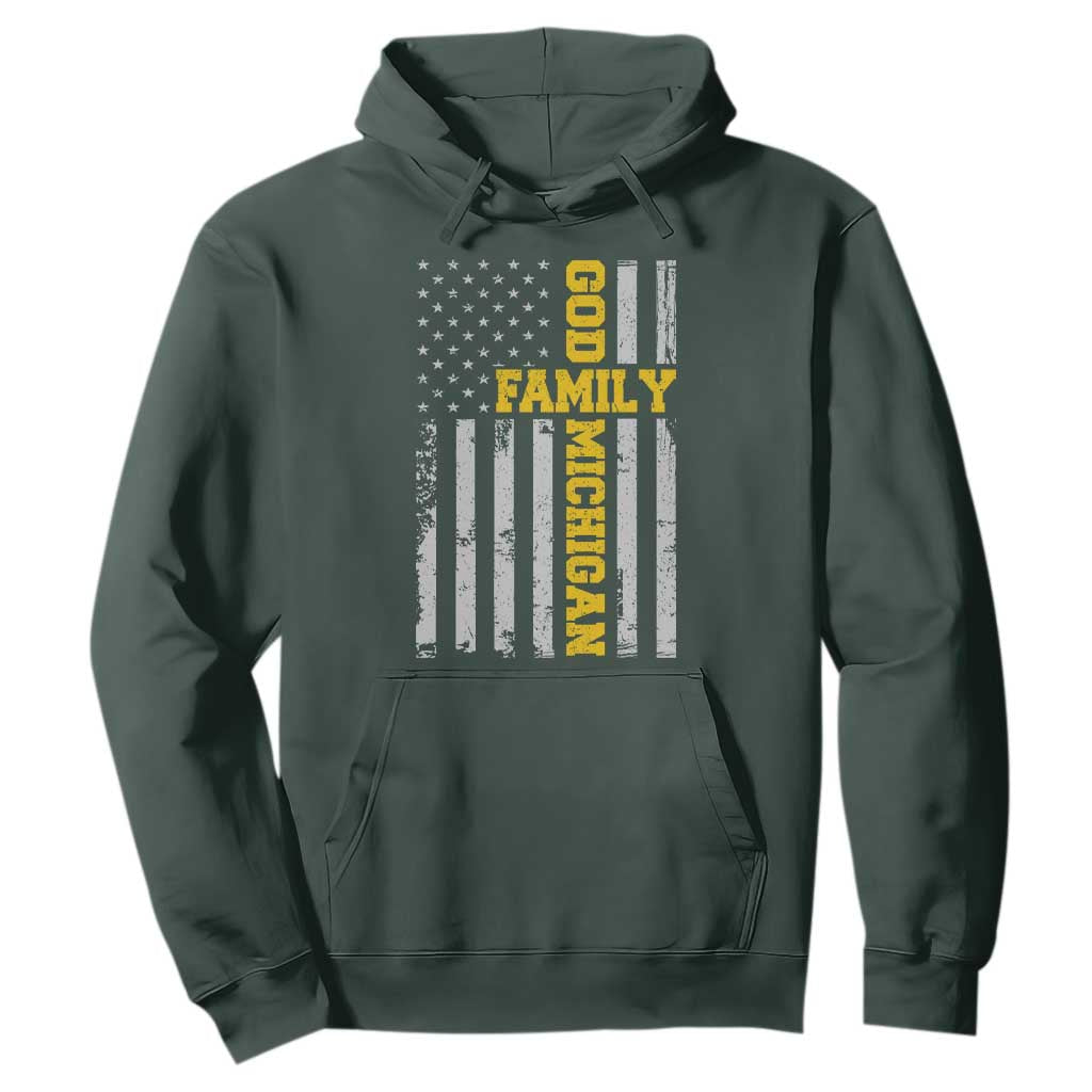 God Family Michigan Hoodie Game Day Vintage American Flag TS11 Dark Forest Green Print Your Wear