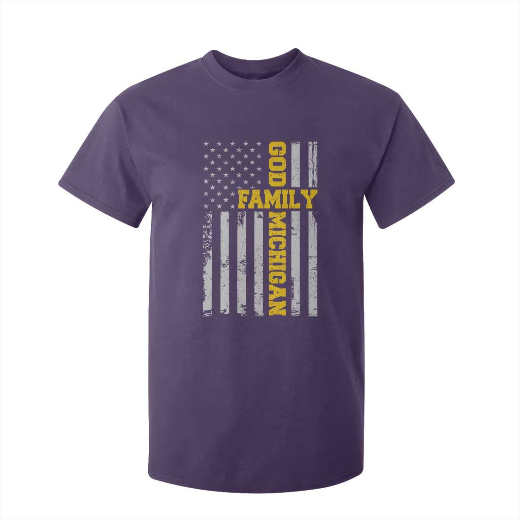 God Family Michigan T Shirt For Kid Game Day Vintage American Flag TS11 Purple Print Your Wear