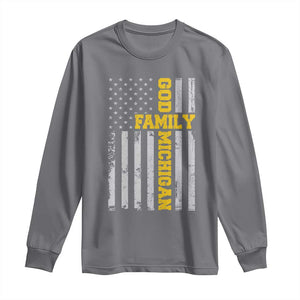 God Family Michigan Long Sleeve Shirt Game Day Vintage American Flag TS11 Charcoal Print Your Wear