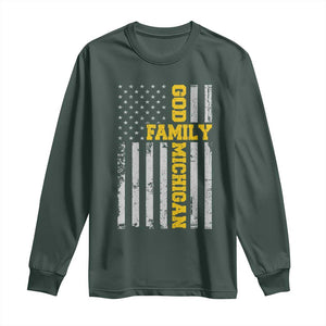 God Family Michigan Long Sleeve Shirt Game Day Vintage American Flag TS11 Dark Forest Green Print Your Wear