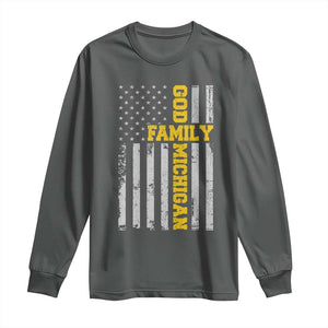 God Family Michigan Long Sleeve Shirt Game Day Vintage American Flag TS11 Dark Heather Print Your Wear