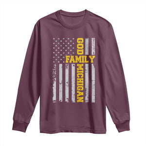 God Family Michigan Long Sleeve Shirt Game Day Vintage American Flag TS11 Maroon Print Your Wear