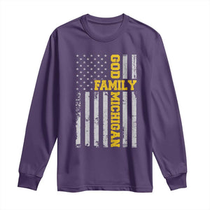 God Family Michigan Long Sleeve Shirt Game Day Vintage American Flag TS11 Purple Print Your Wear