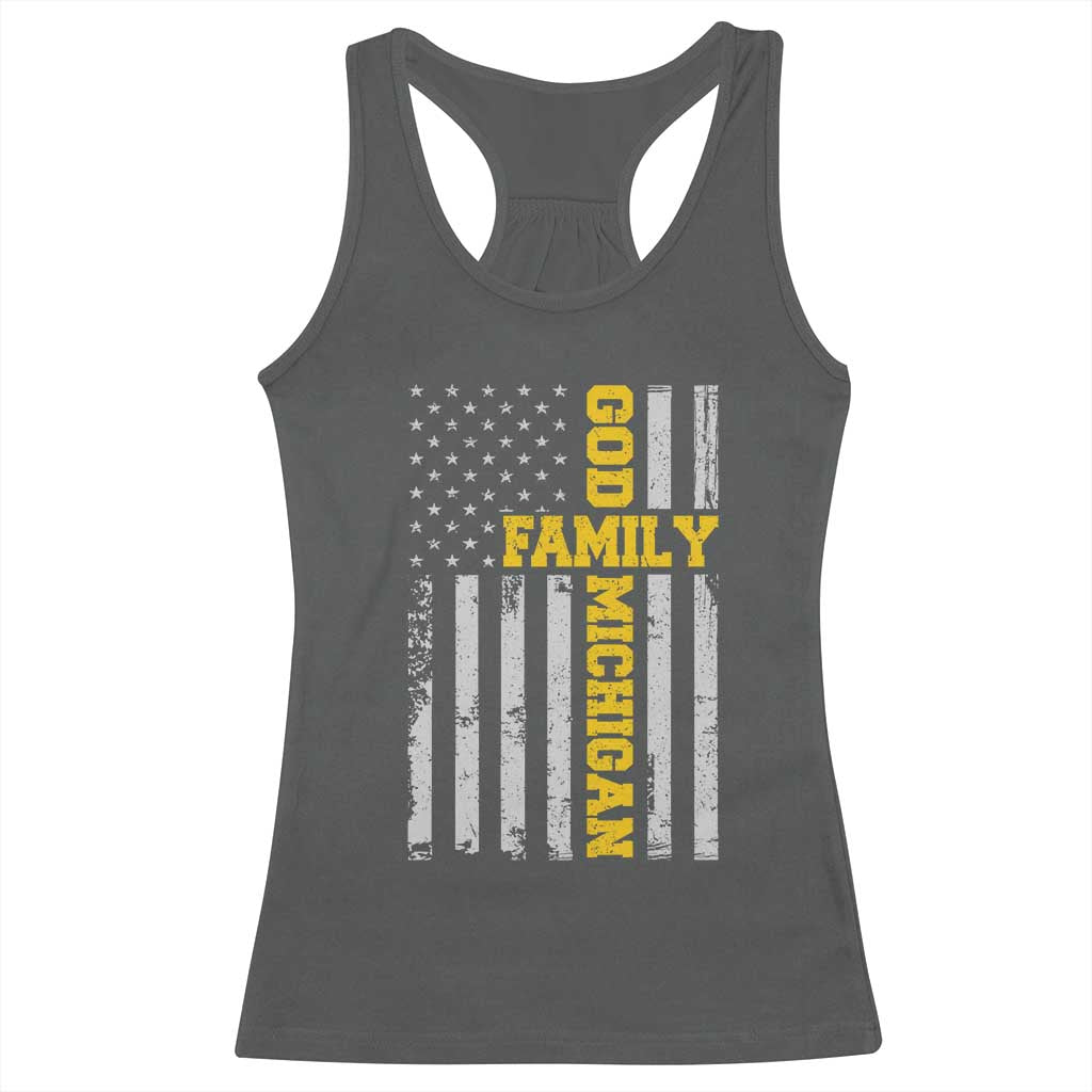 God Family Michigan Racerback Tank Top Game Day Vintage American Flag TS11 Dark Heather Print Your Wear