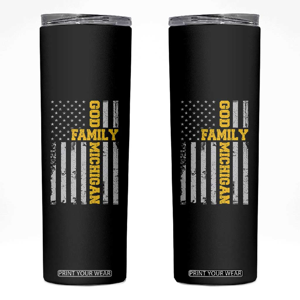 God Family Michigan Skinny Tumbler Game Day Vintage American Flag TS11 Black Print Your Wear