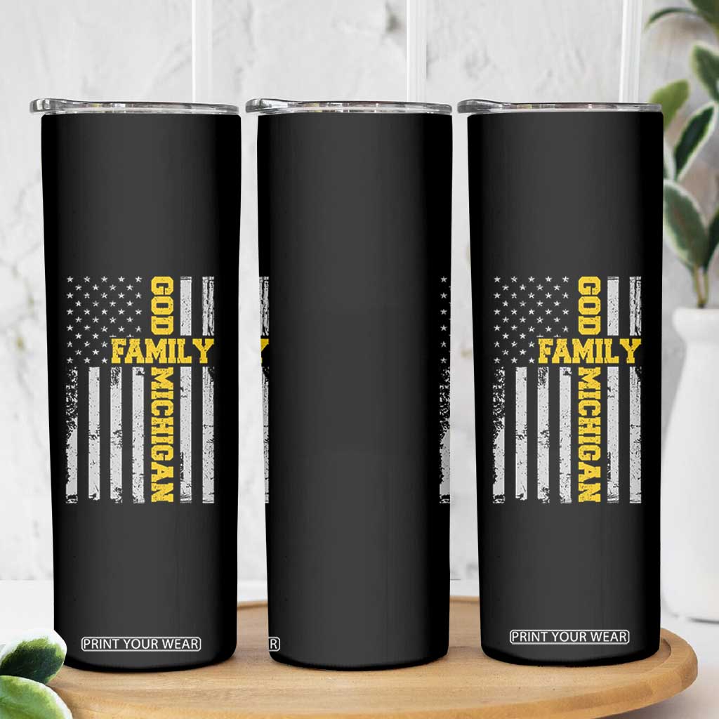 God Family Michigan Skinny Tumbler Game Day Vintage American Flag TS11 Print Your Wear