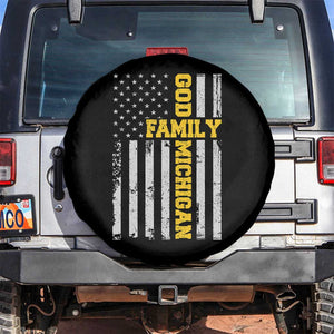 God Family Michigan Spare Tire Cover Game Day Vintage American Flag TS11 No hole Black Print Your Wear