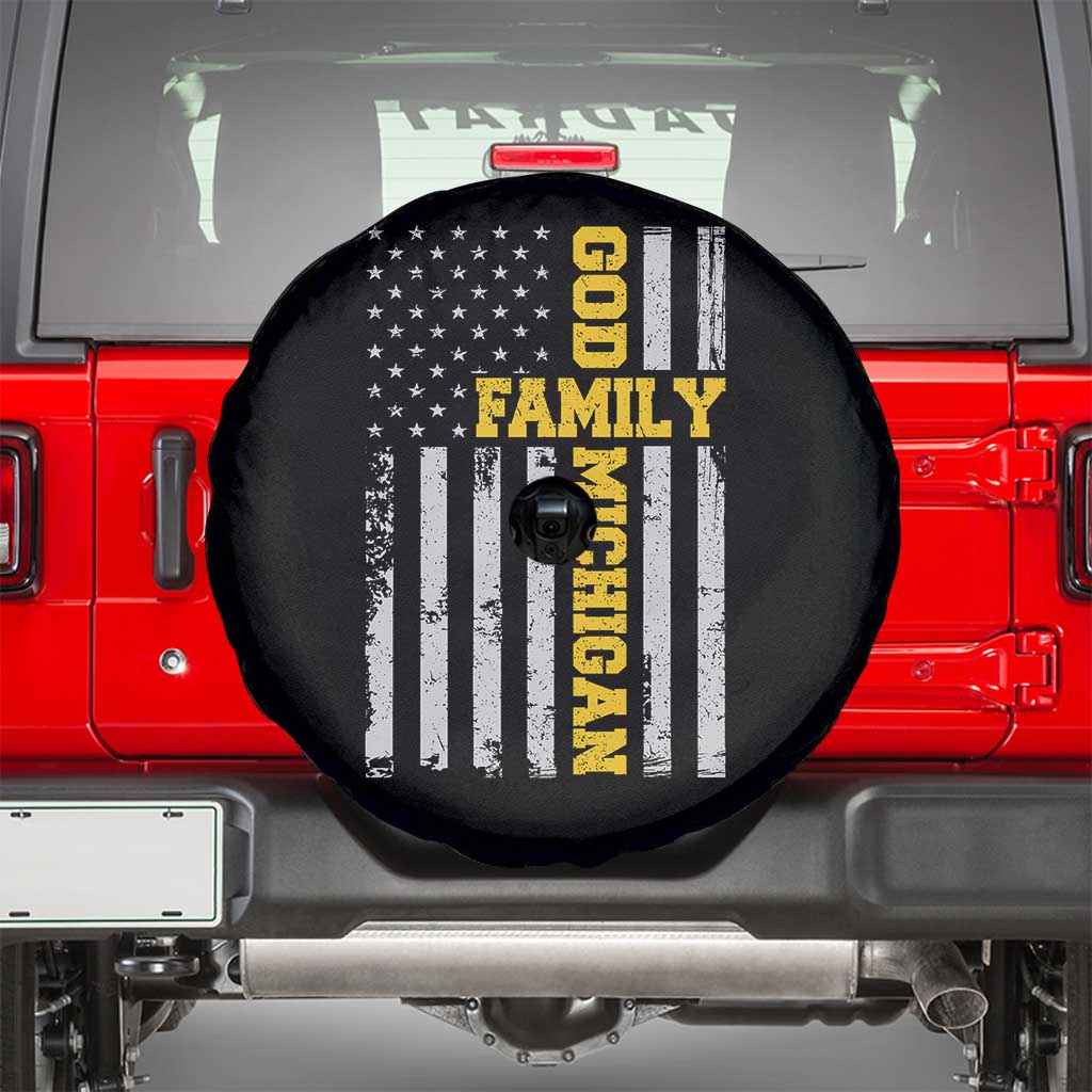 God Family Michigan Spare Tire Cover Game Day Vintage American Flag TS11 Black Print Your Wear