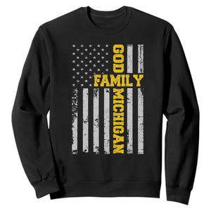 God Family Michigan Sweatshirt Game Day Vintage American Flag TS11 Black Print Your Wear
