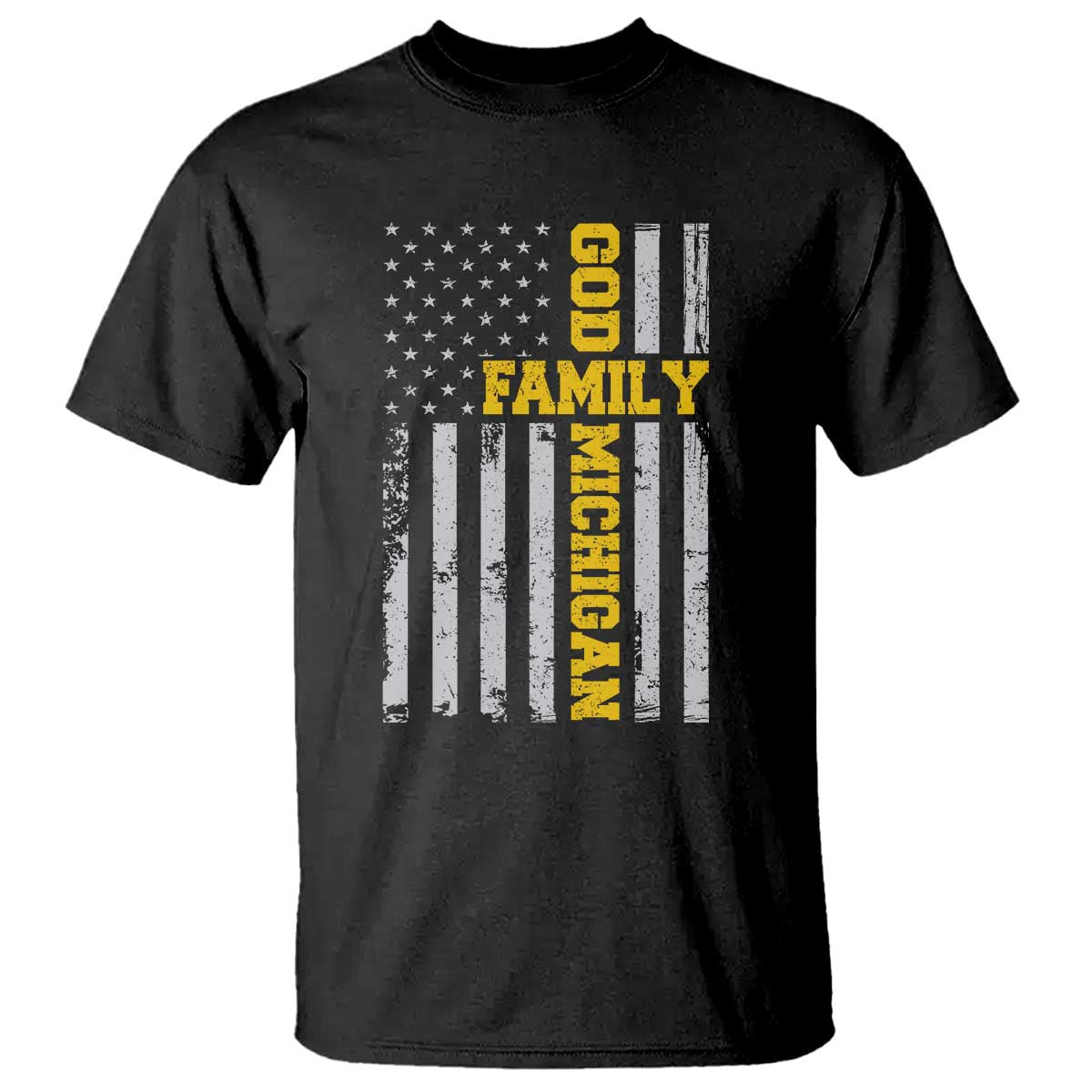 God Family Michigan T Shirt - Game Day Vintage American Flag TS11 Black Print Your Wear