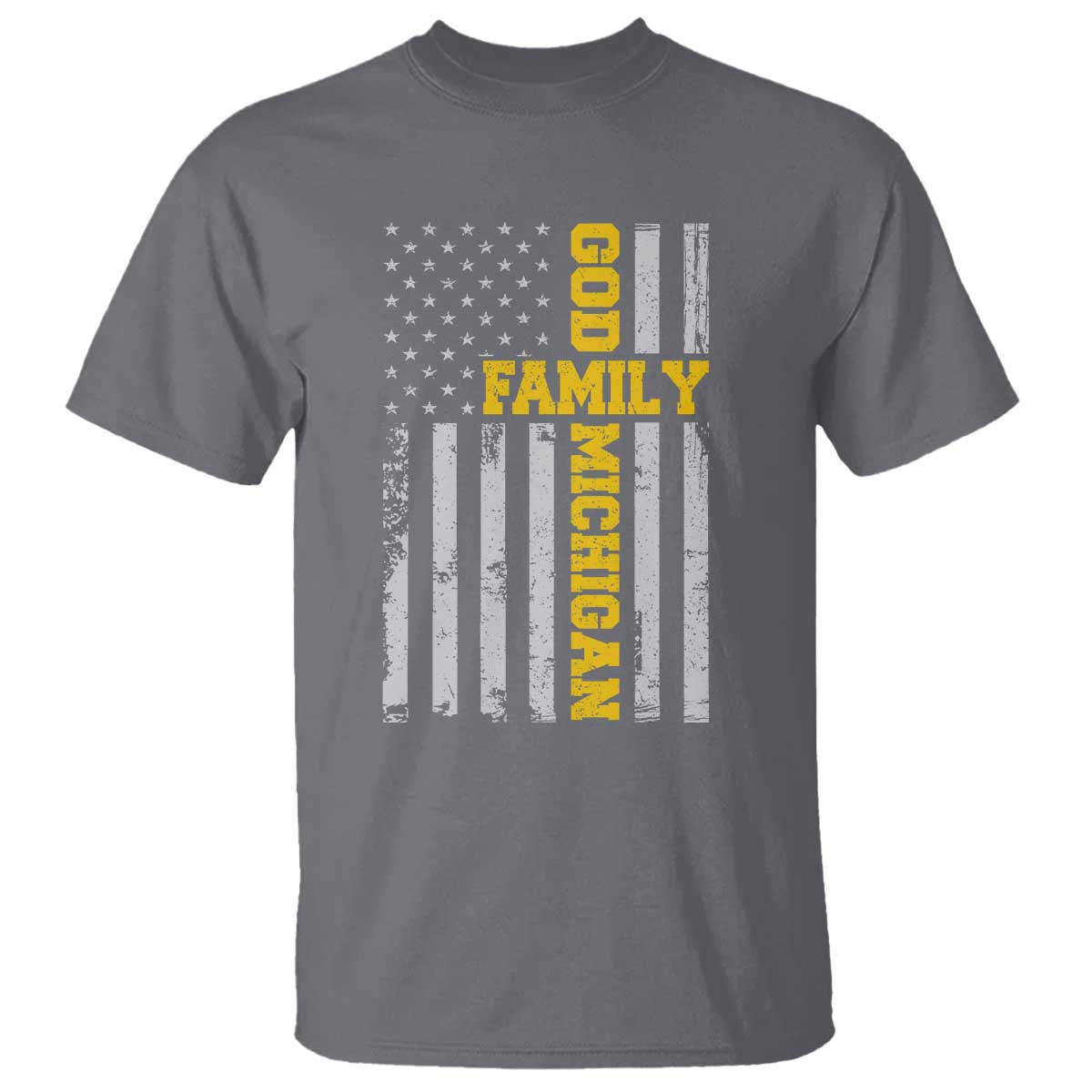 God Family Michigan T Shirt - Game Day Vintage American Flag TS11 Charcoal Print Your Wear
