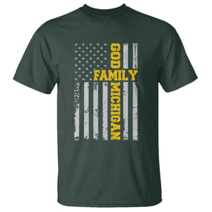 God Family Michigan T Shirt - Game Day Vintage American Flag TS11 Dark Forest Green Print Your Wear