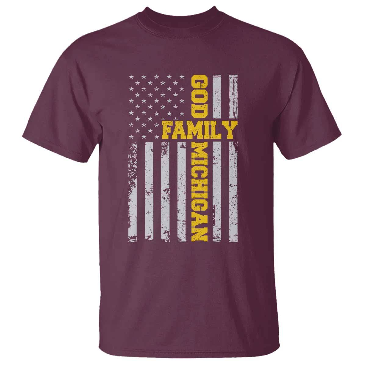 God Family Michigan T Shirt - Game Day Vintage American Flag TS11 Maroon Print Your Wear