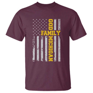 God Family Michigan T Shirt - Game Day Vintage American Flag TS11 Maroon Print Your Wear