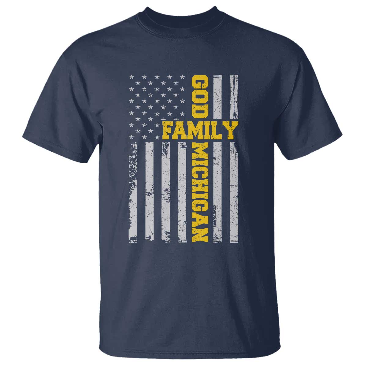 God Family Michigan T Shirt - Game Day Vintage American Flag TS11 Navy Print Your Wear