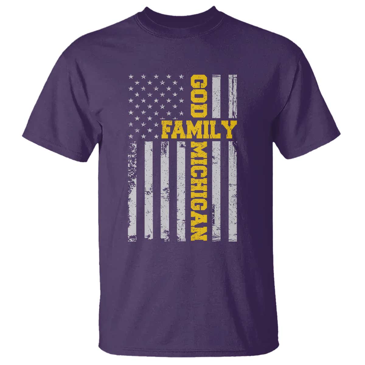 God Family Michigan T Shirt - Game Day Vintage American Flag TS11 Purple Print Your Wear