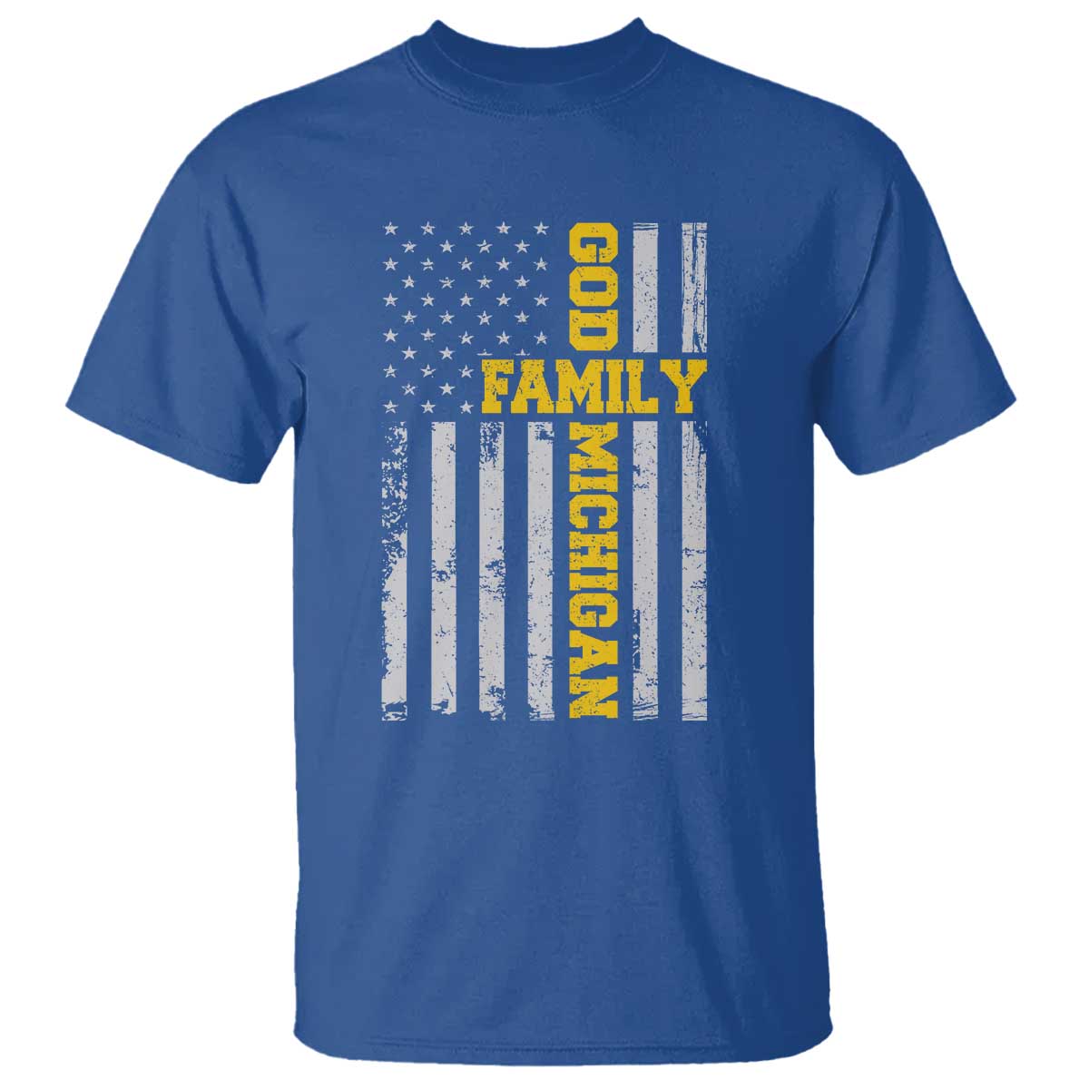 God Family Michigan T Shirt - Game Day Vintage American Flag TS11 Royal Blue Print Your Wear