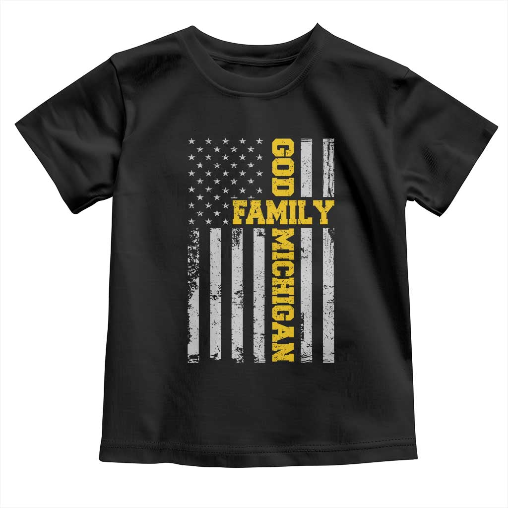 God Family Michigan Toddler T Shirt Game Day Vintage American Flag TS11 Black Print Your Wear