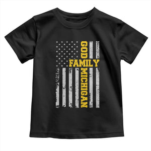 God Family Michigan Toddler T Shirt Game Day Vintage American Flag TS11 Black Print Your Wear