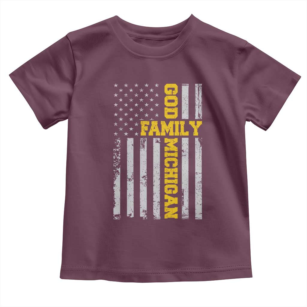 God Family Michigan Toddler T Shirt Game Day Vintage American Flag TS11 Maroon Print Your Wear