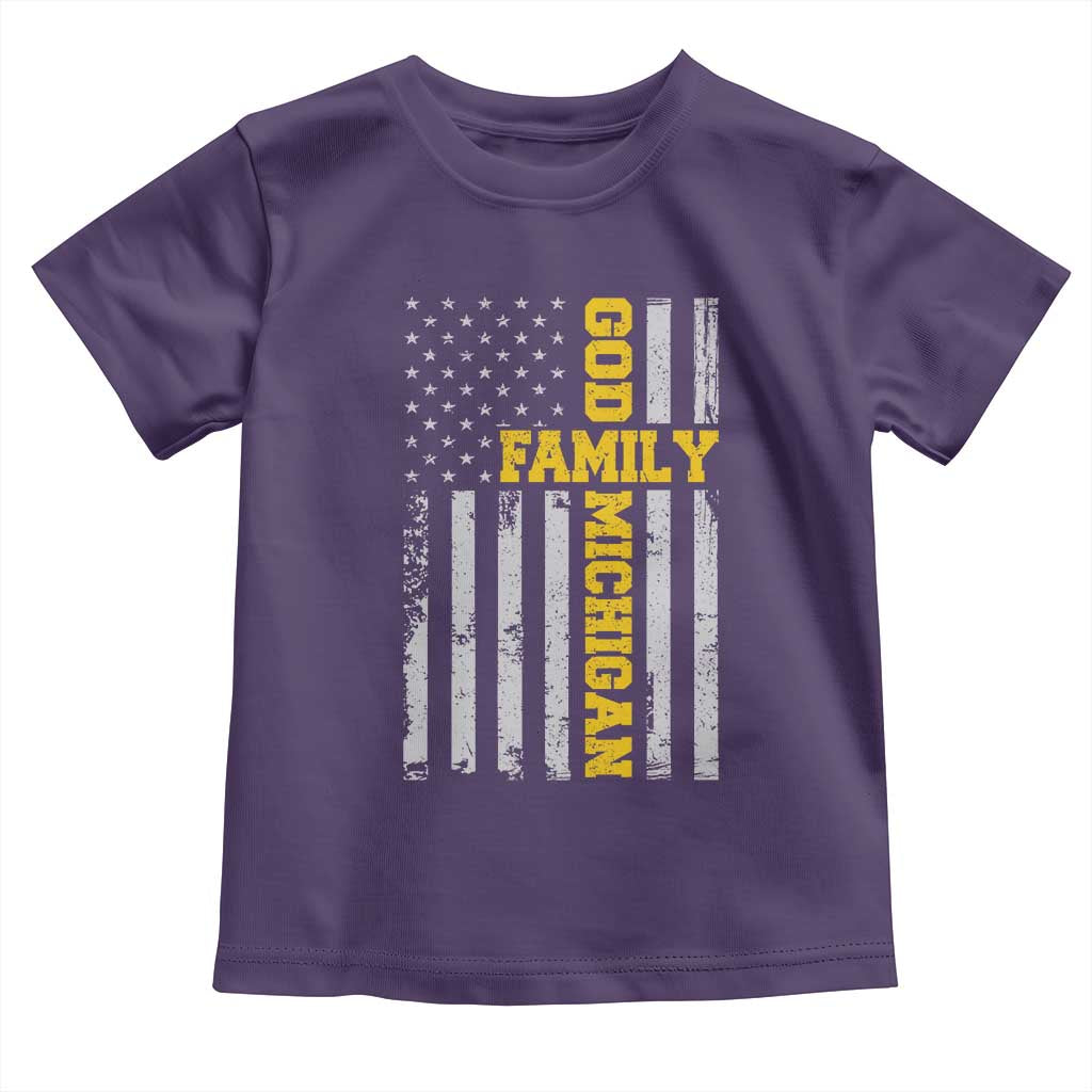 God Family Michigan Toddler T Shirt Game Day Vintage American Flag TS11 Purple Print Your Wear