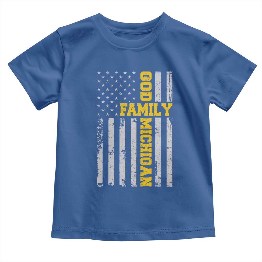 God Family Michigan Toddler T Shirt Game Day Vintage American Flag TS11 Royal Blue Print Your Wear