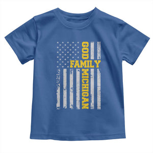 God Family Michigan Toddler T Shirt Game Day Vintage American Flag TS11 Royal Blue Print Your Wear
