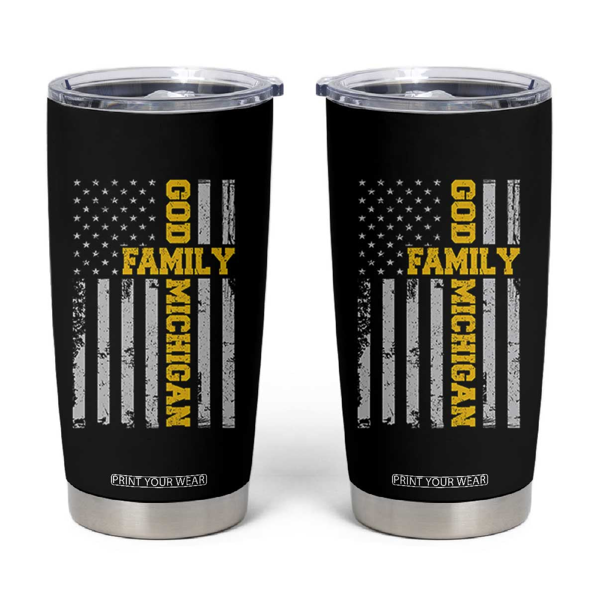 God Family Michigan Tumbler Cup Game Day Vintage American Flag TS11 Black Print Your Wear
